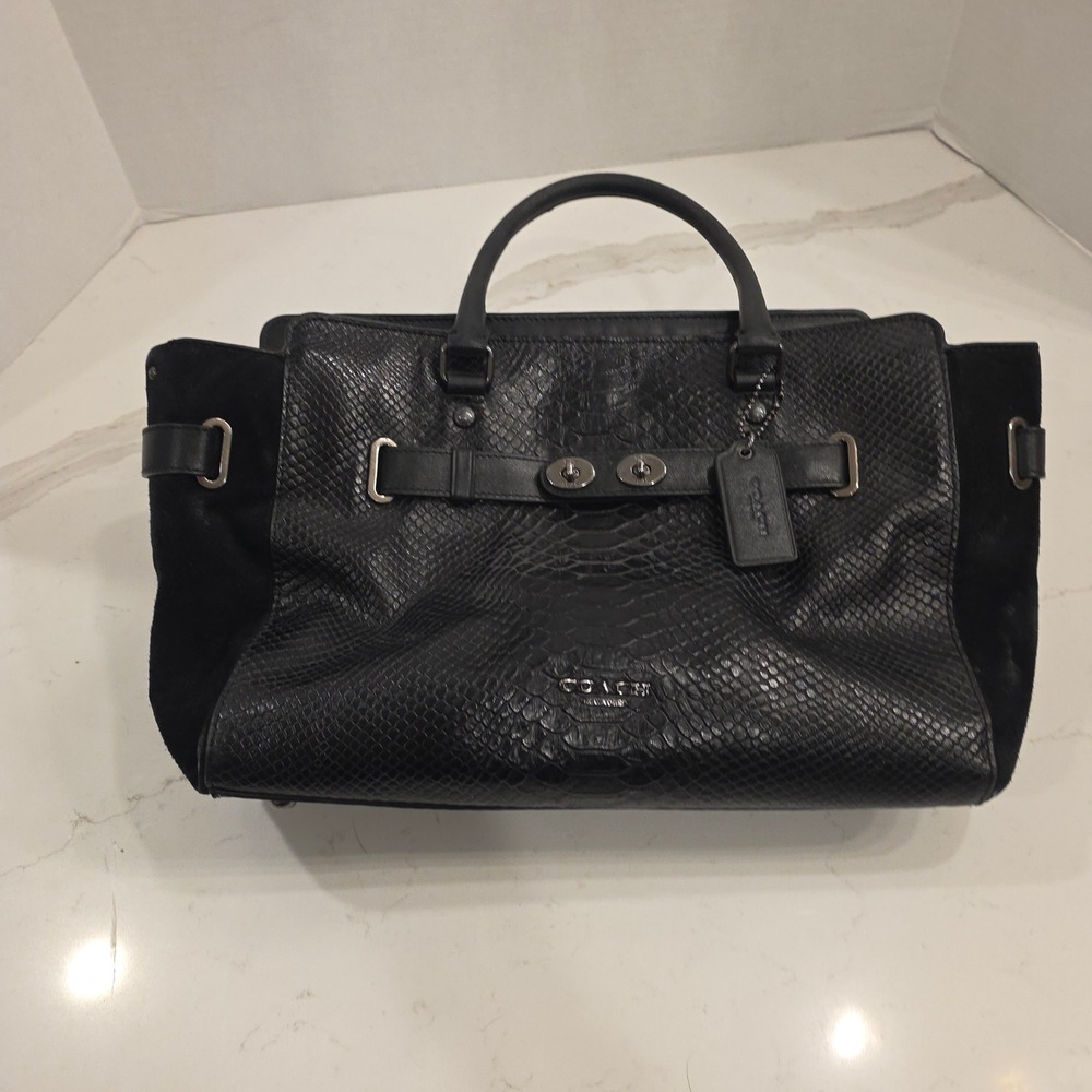 Coach Swagger 37 Black Python Embossed Leather Sa… - image 3